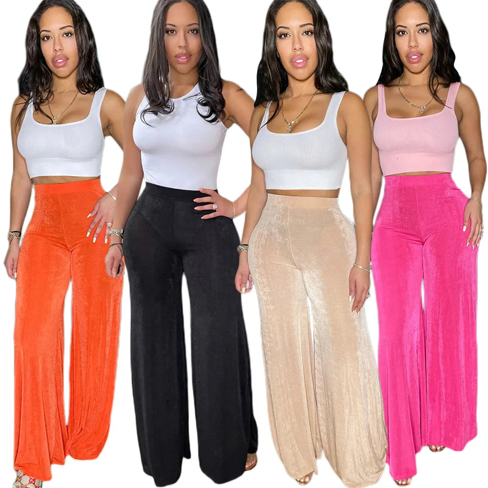 Trendy Autumn Women 2022 Fashion Flare Trousers Casual Wear Velour Long Bell Bottoms Pants