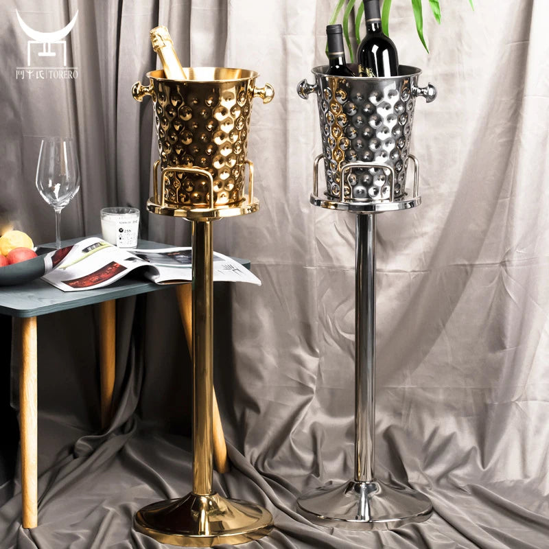 Luxury champagne Bucket with Stand bar Ktv Hotel Stainless Steel Beverage Beer Cooling Bucket Rack Ice Bucket Holder Bracket