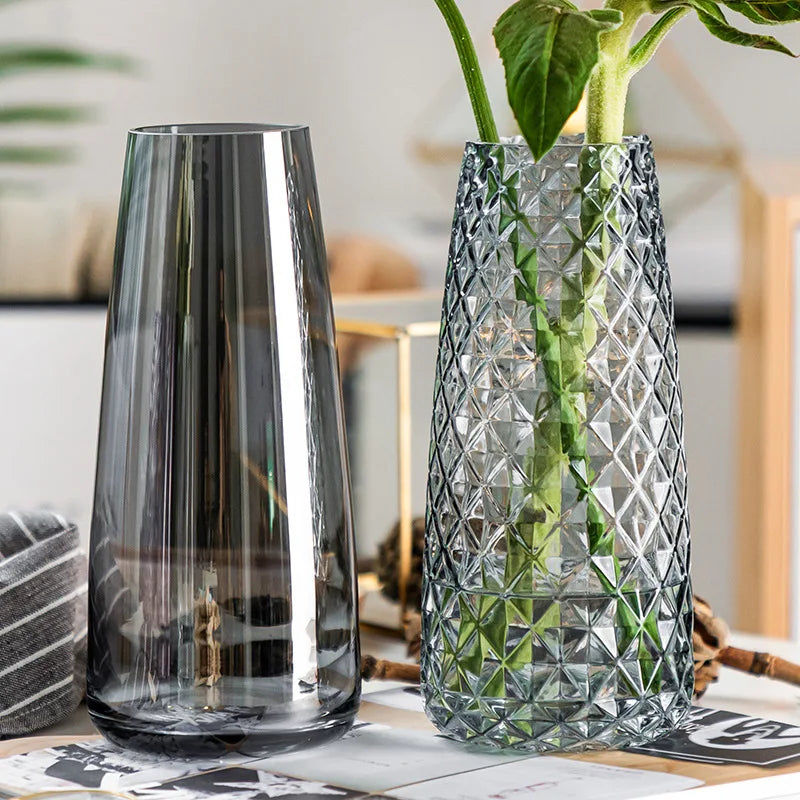 Modern Classic Art Deco Minimalist Cylinder Glass Tabletop Flower Vase Transparent Luxury Crystal Home Dining Room Decor