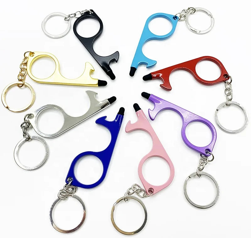 Multi Function Contactless Safety Tool Hand Free Stylus Key Tool No Touch Door Opener Keychain Self Defense Metal Keychain