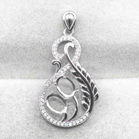 Sterling Silver 5*7mm Semi Mount Pendant Empty Frame Blank Support Setting S925 Base Holder Without Center Stone for DIY Inlay