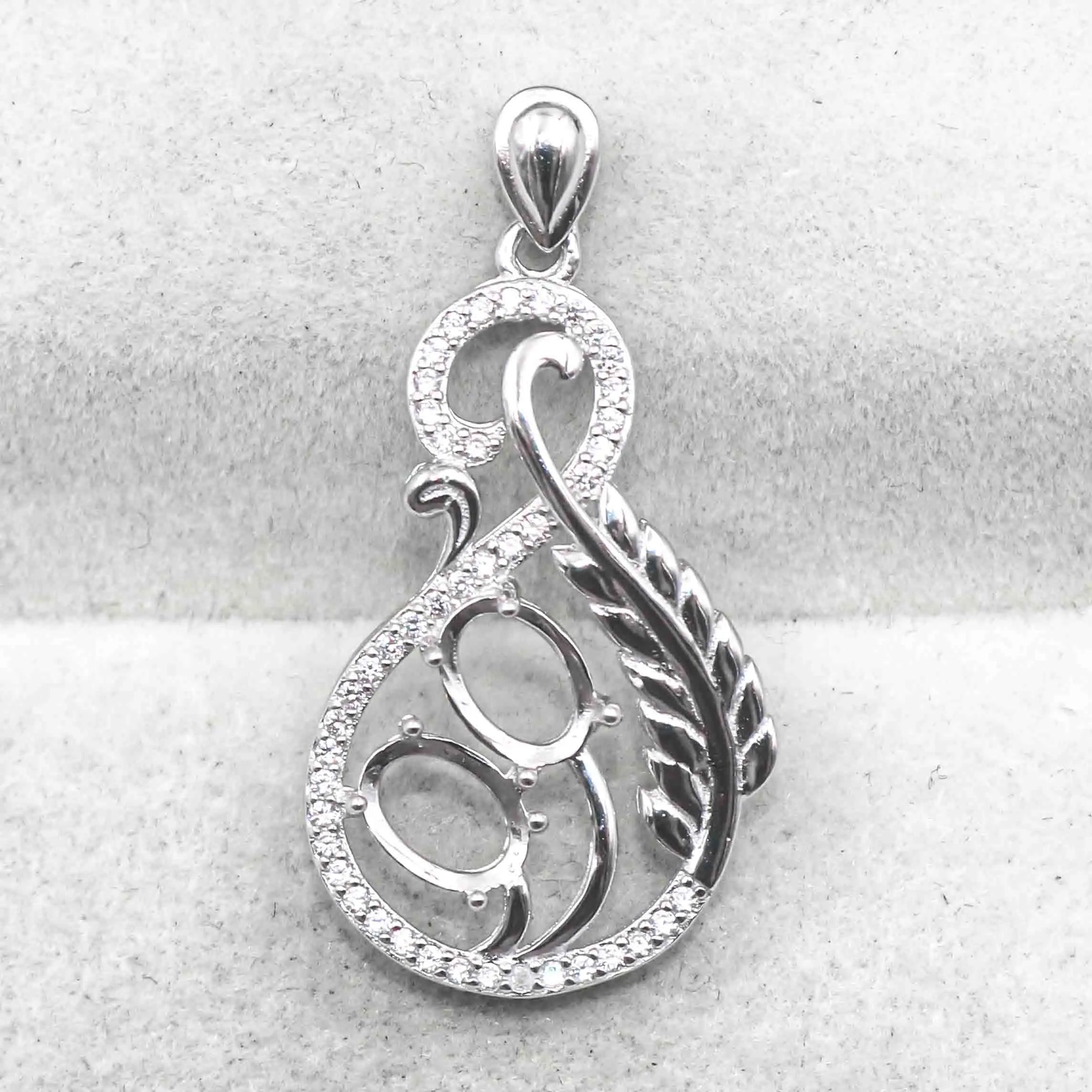 Sterling Silver 5*7mm Semi Mount Pendant Empty Frame Blank Support Setting S925 Base Holder Without Center Stone for DIY Inlay