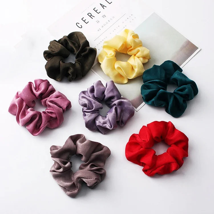MIO Wholesale Pure Color Princess Satin Ponytail 12 Cm Diameter Hair Scrunchies New Fashion Lady Pink Hair Ring Ties