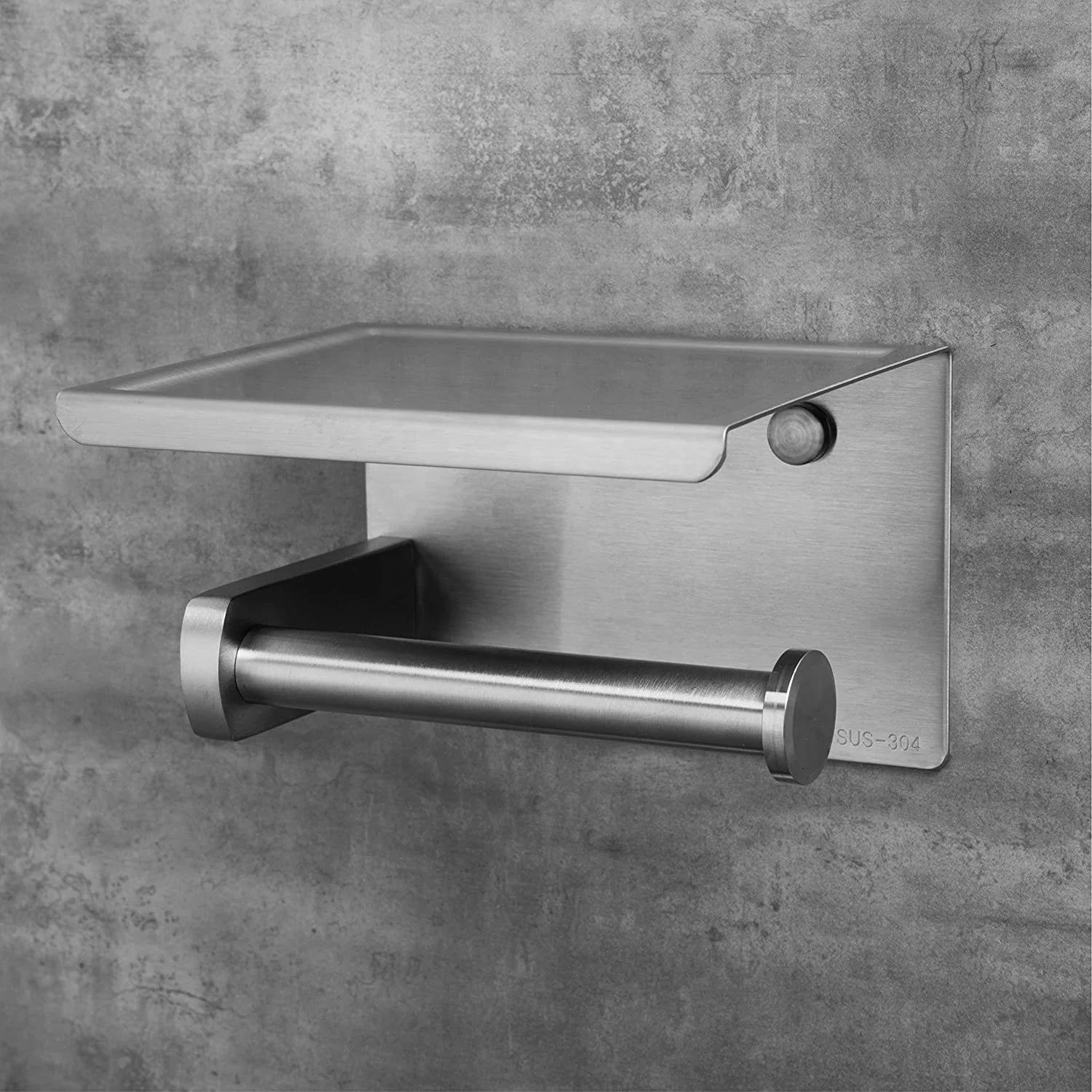 Hotel Premium Stainless Steel Roll Paper Holder Self-sticking Tissue Holder with Phone Storage Shelf
