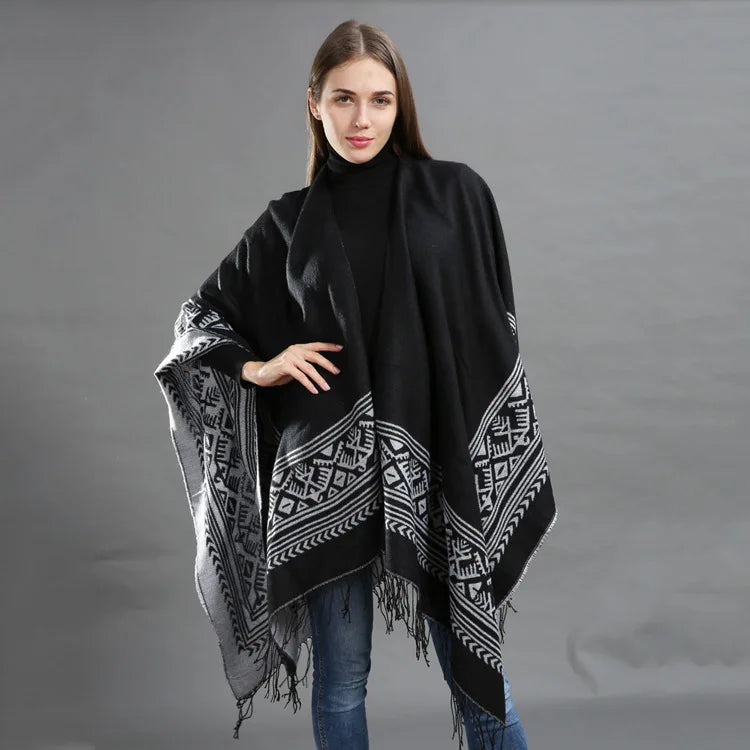 Wholesale Jacquard Geometric Pashmina Shawl Women's Winter Bohemian Scarf Wrap Cape