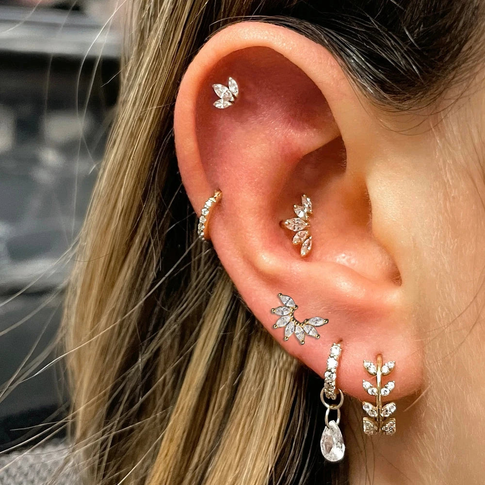 6PCS Leaf Butterfly Ear Studs Hoop Earrings Piercing Rhinestones Women Cartilage Helix Daith Conch Fashion Earrings Jewelry Gift