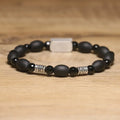 Wholesale 8x10mm Oval Black Matte Stone Bracelet with 8mm Faceted Shiny Agate Elastic Boho Style Healing Crystal Bracelet