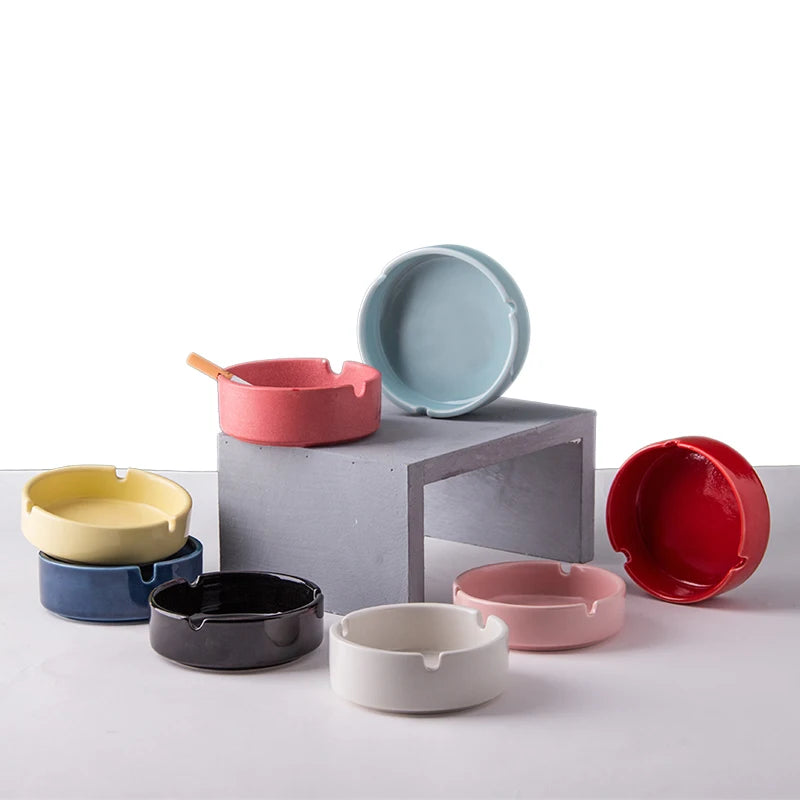 Multi-color Ceramic Circular Ashtray Household Hotel Supplies Advertising Gifts Promotional Gift Ashtray Custom logo