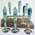 New Arrival Natural Fluorite Crystal Point Wand Spiritual Healing Stone Colorful Fluorite Towers with Holder for Decoration