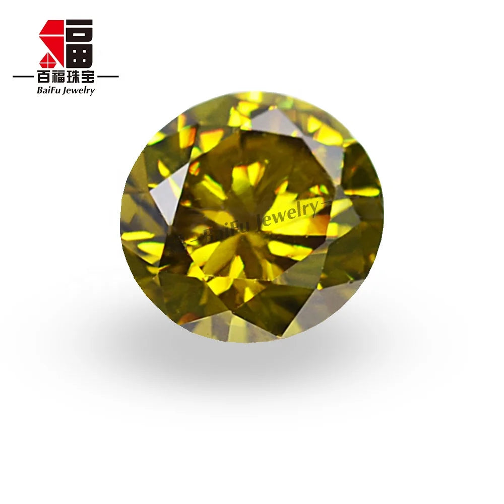 Baifu Jewelry Top Quality Loose Round Olive Yellow CZ