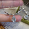 Huitan Antlers Unique Design Water Drop Sweet Pure Pendent Necklace Pear Zircon Women Lady Girls Gifts Crystal Necklace Silver