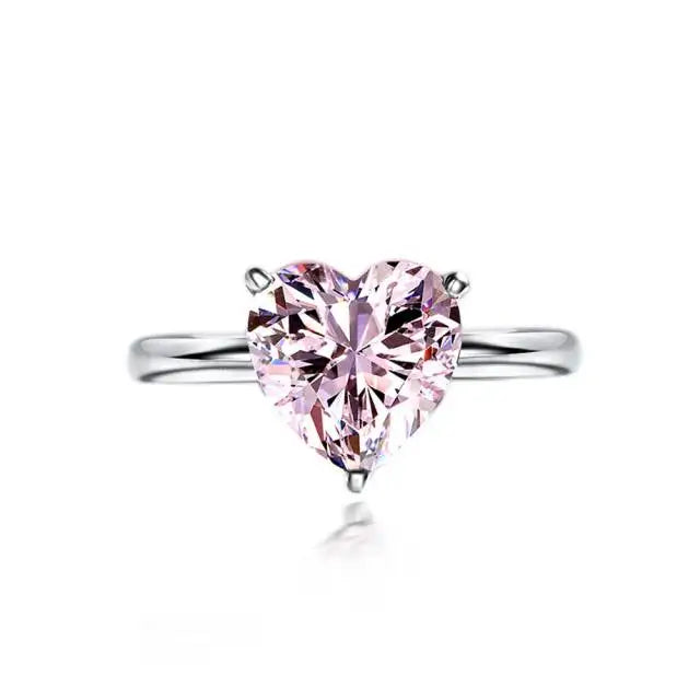 Love Heart CZ Engagement Rings Sterling Silver Fancy Shape Solitaire Ring for Women