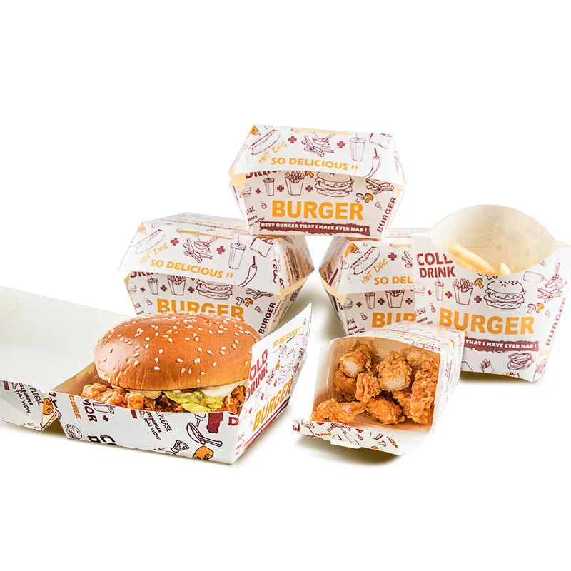 Custom Greaseproof Packing Hamburger Foldable Paper Box Folding Free Hamburger Box