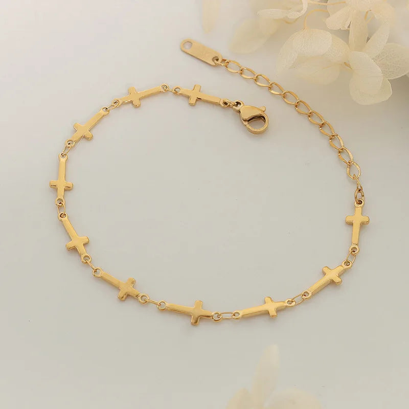 Quality Bangles Vendor Wholesale Trendy Stainless Steel Bracelet Gold Plated Cross Bracelets Pulsera De Acero Inoxidable