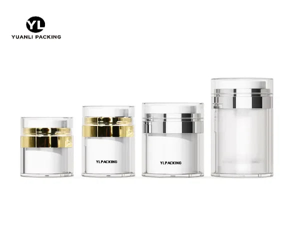 In Stock  Empty 15ml 30ml 50ml 100ml Gold Silver Plastic  Airless Pump Cream Jar Dispenser Airless Cream Pump