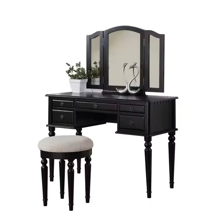 Factory Direct Sale Wholesale Custom Mirror Wooden Dressing Table Set with Multiple Drawers