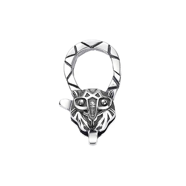 Oxidized Sterling Silver Wild Animal Lobster Clasp Punk Enhancer Charms Holder Lock Necklace Clasp Lock Jewelry