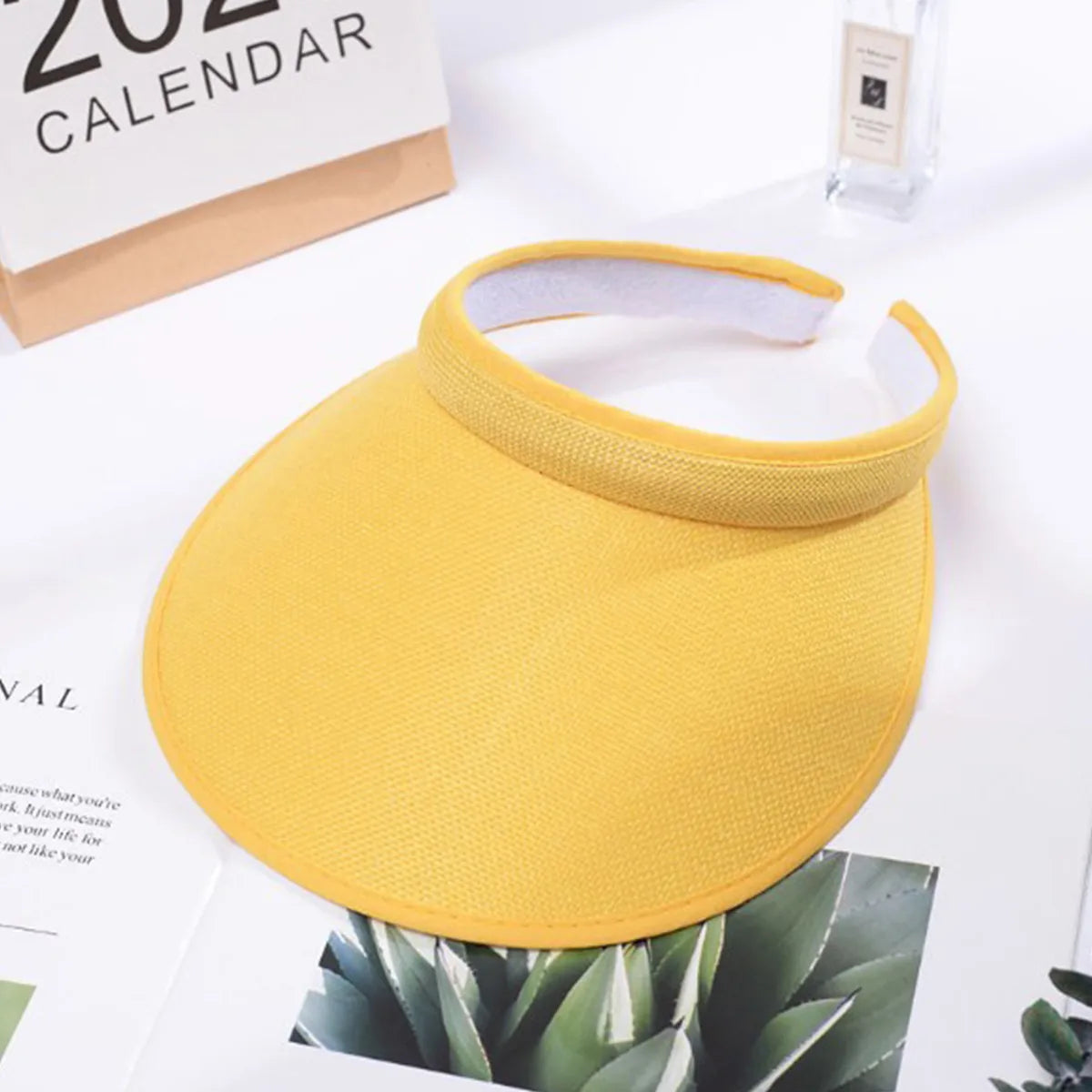 Women Ladies Summer Weave Straw Empty Top Beach Cap Clip-On Solid Color Large Wide Brim UV Protection Breathable Sun Visor Hat