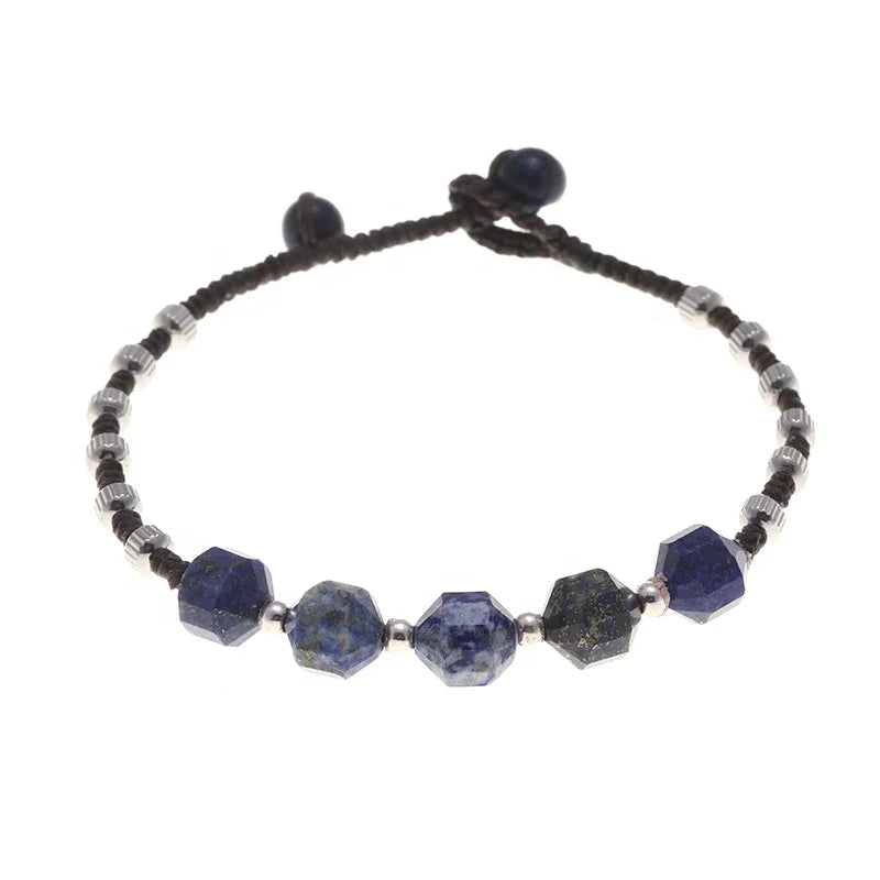 Adjustable Macrame Quartz Beaded Bracelet with Lapis Lazuli Stone Fashionable Natural Gem Jewelry for Girls Friendship Gift
