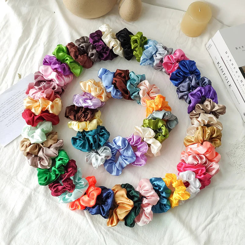 Custom Size Color Women Simple Plain Hair Scrunchy Satin Hair Tie