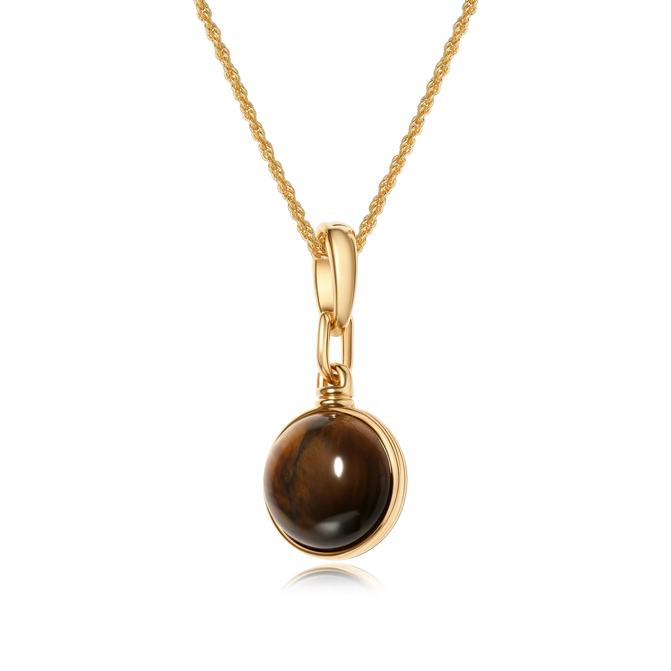 Fashion Personalized Brass Electroplated 18k Gold Long Sweater Chain Tiger Eye Stone Pendant Necklace Women Jewelry Factory