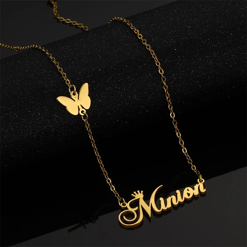 Stainless Steel Chain Pendent Necklace Gold Silver Planted Fashion Jewelry  Custom Name Butterfly Pendant Necklace