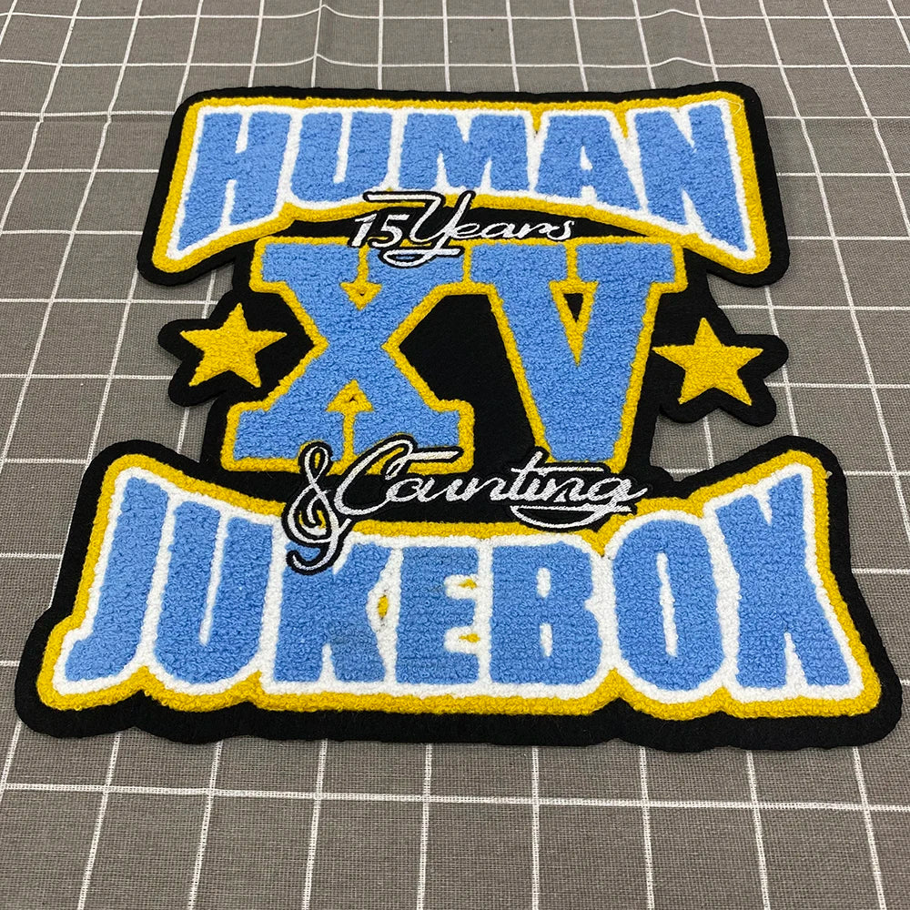 Wholesales Custom Logo Large Size Patches Letter Iron on Embroidery Chenille Patch for Hoodie