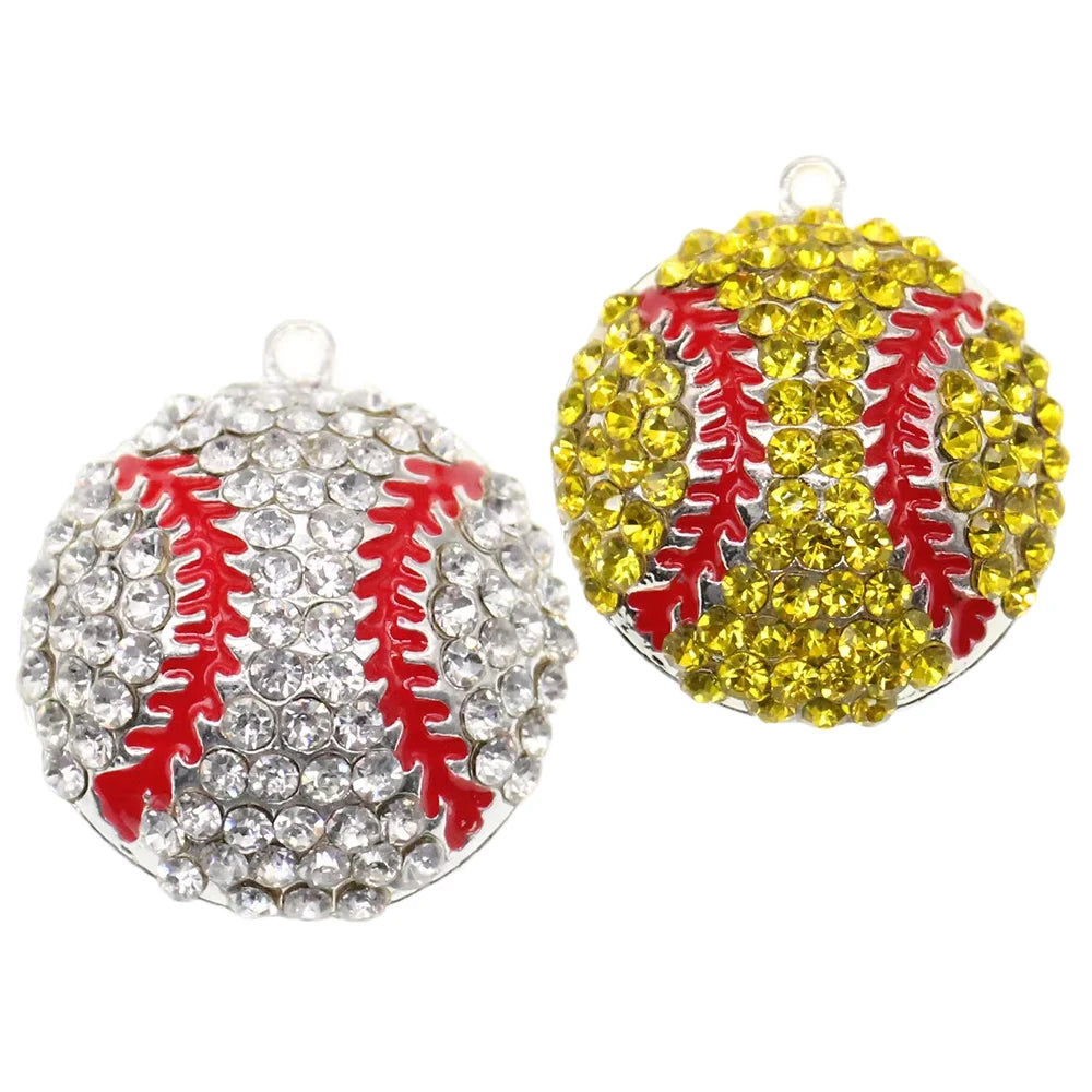Free Shipping Silver Yellow Rhinestone Enamel Softball Baseball Charms Pendant for Ball Lovers