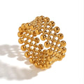 Hot Sale 18K Gold Plated Stainless Steel Small Bead Mesh Women's Ring Waterproof Fashion Wedding Jewelry