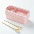 Reusable Custom Logo Portable 2 Layer Rectangle Food Container Wheat Straw Lunch Box Kids Tiffin Bento Lunch Box