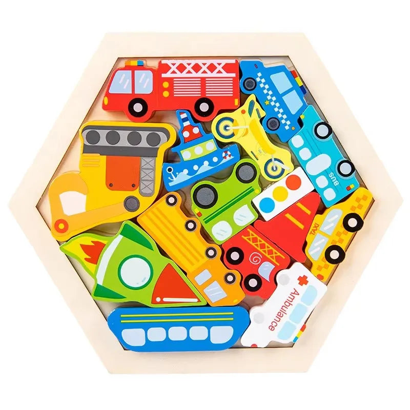 2026 New Arrival Children Wooden DIY Animal Jigsaw Puzzle Education Geometric Logic Thinking Hexagon Toys for Kids