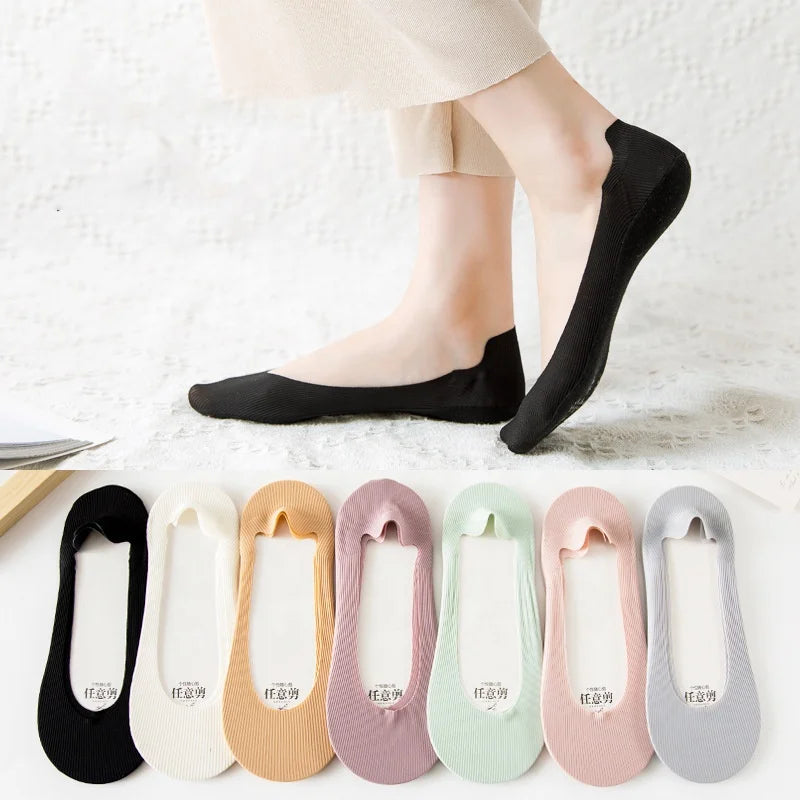 Wholesale 5 Pairs Summer Thin Ice Silk Invisible Socks Non Slip No Show Loafer Socks for Women