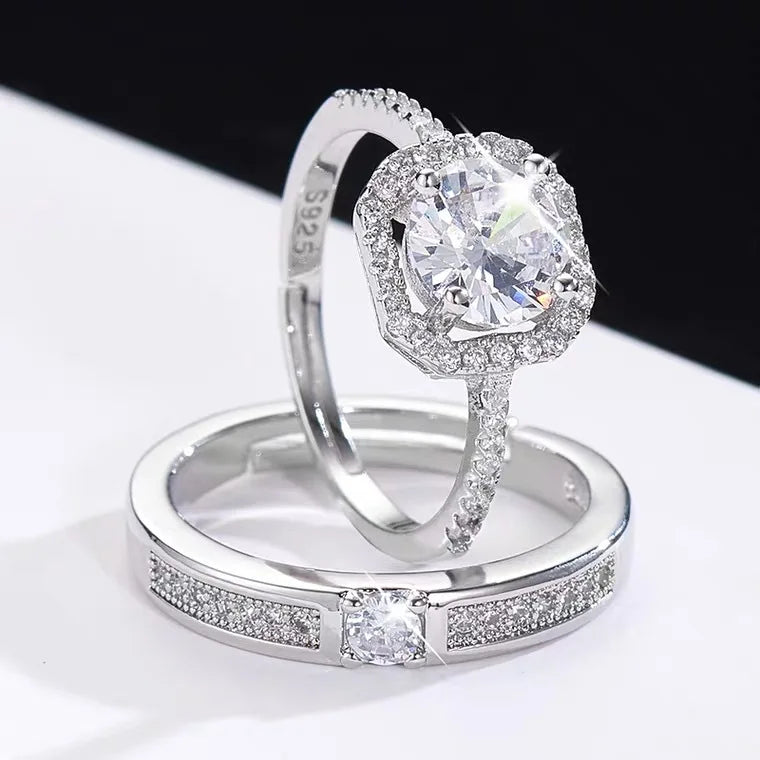 925S Silver Plated Paved Open Adjustable Diamond Ring Simulated Moissanite Diamond Wedding Ring Romantic Valentine's Ring Gift