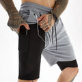 Men's Summer Casual Mid Fitness Sports Shorts Quick-Drying Leisure Half Shorts Double-Layer Anti-emptied Fifth Pants New Trendy