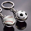 Fashion Glass Ball Keychain Football Basketball Baseball Volleyball Golf Tennis Rugby Softball Pendant Keyring Metal Key Chain
