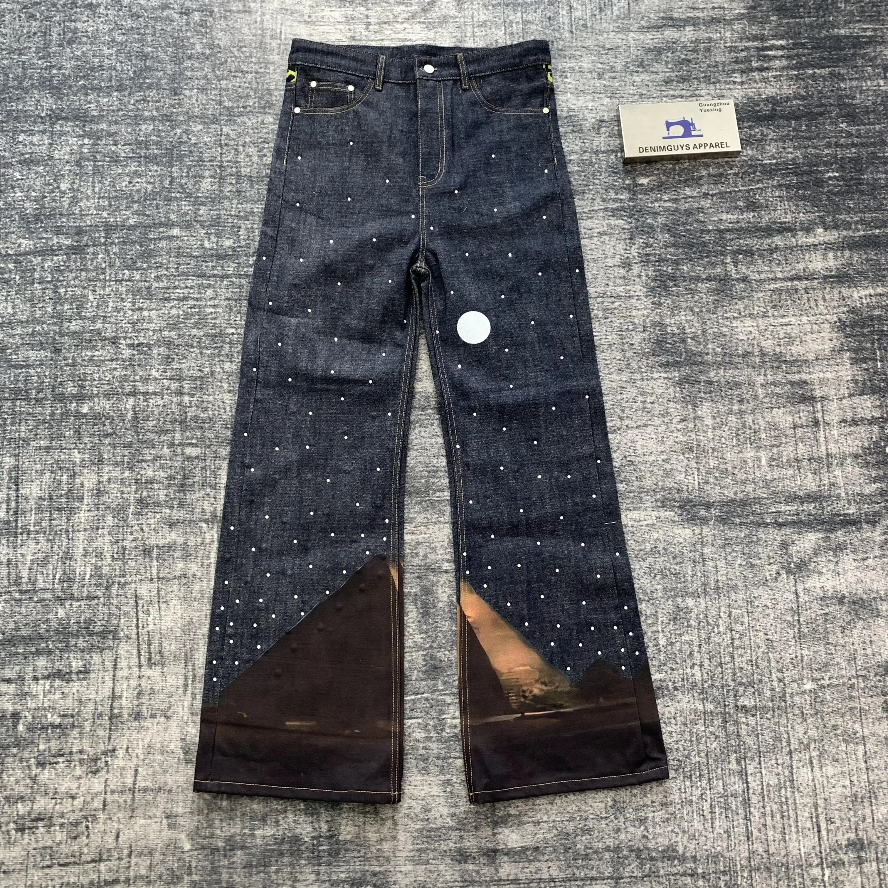 DENIMGUYS Vintage Stylish Men's Baggy Allover Rhinestone Embroidery Jeans High Street Y2k Men Digital Printing Denim Pants Jeans