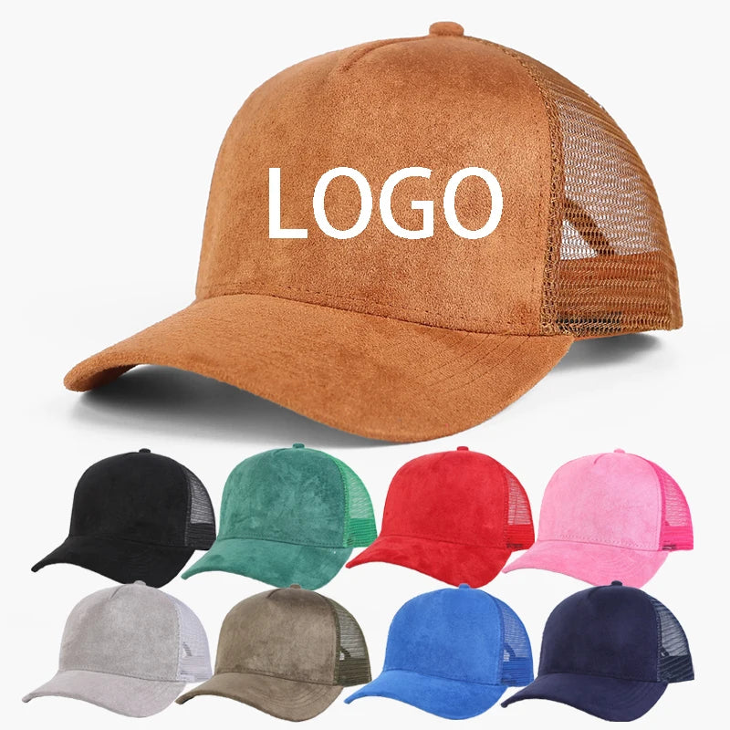 High Quality Sports Vintage Custom Embroidered Logo Mens 5 Panel Suede Mesh Baseball Cap Trucker Hat