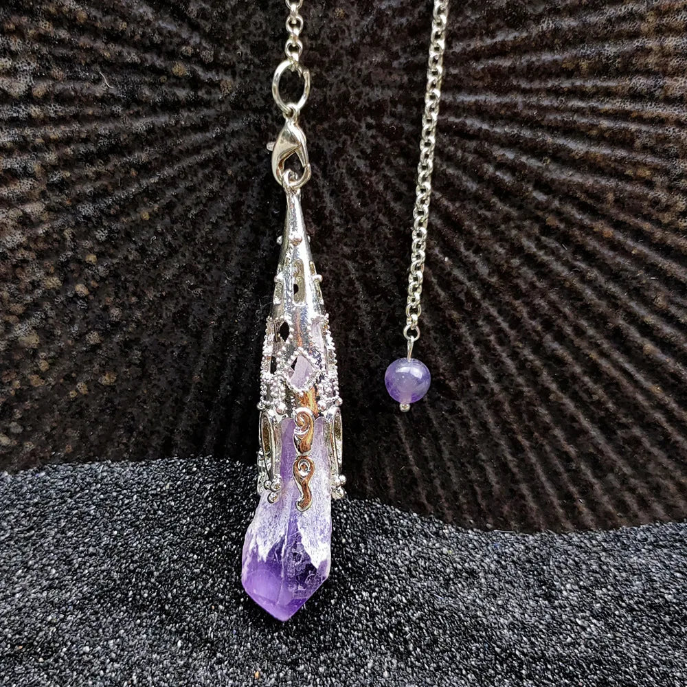 HUIYING Quick to ship Natural Crystal Amethyst Pendulum Necklace Raw Stone Pendant for jewelry making