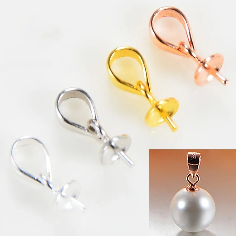 S925 Silver Needle Holders Pearl Pendant Necklace Embedded Holders Charms Connectors for Jewelry Making