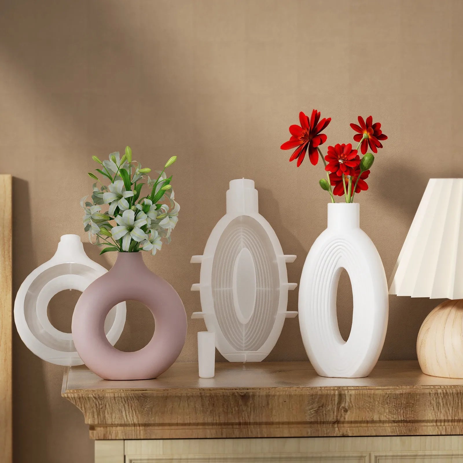 Nordic Ins Style Circular Vase Gypsum Silicone Mold for Plaster Ornament Home Decora Flower Pot Silicone Mold Set for Ceramic