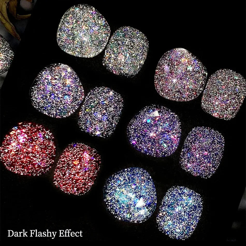 6 Colors Reflective Glitter Gel Nail Polish Sparkling Sequins Soak Off UV LED Flash Glitter UV Gel Aurora Amber Gel