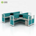 Modern Melamine L Shaped Four Person Office Workstation Partition for Workshop Use