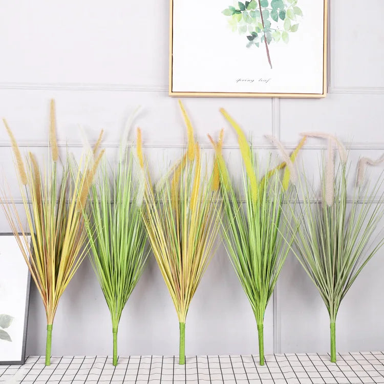 Cross Border Hot Selling Artificial 5 Heads of Reed Grass Plants for Wedding Wall Window Decorative