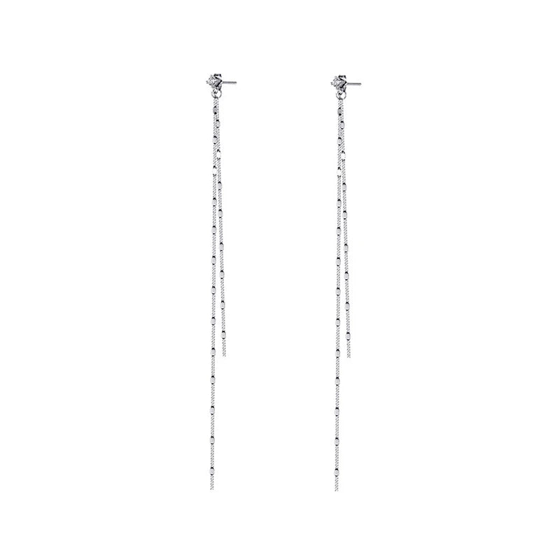 Fashion Zircon Long Tassel Zirconia Stud Earrings Dangle Drop Women Wedding Gift