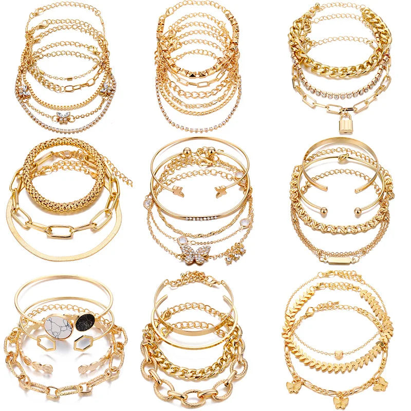 Cheap Fashion Jewelry Trendy Roman Copper Alloy Cuff Bracelets and Bangles Set Women Rich Designs