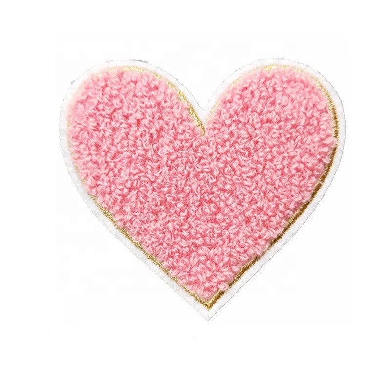 Hot Sale 7cm H Iron on Heat Seal Felt Applique DIY Heart 3D Embroidery Chenille Patch Multi Colors for Cosmetic Bag Decoration