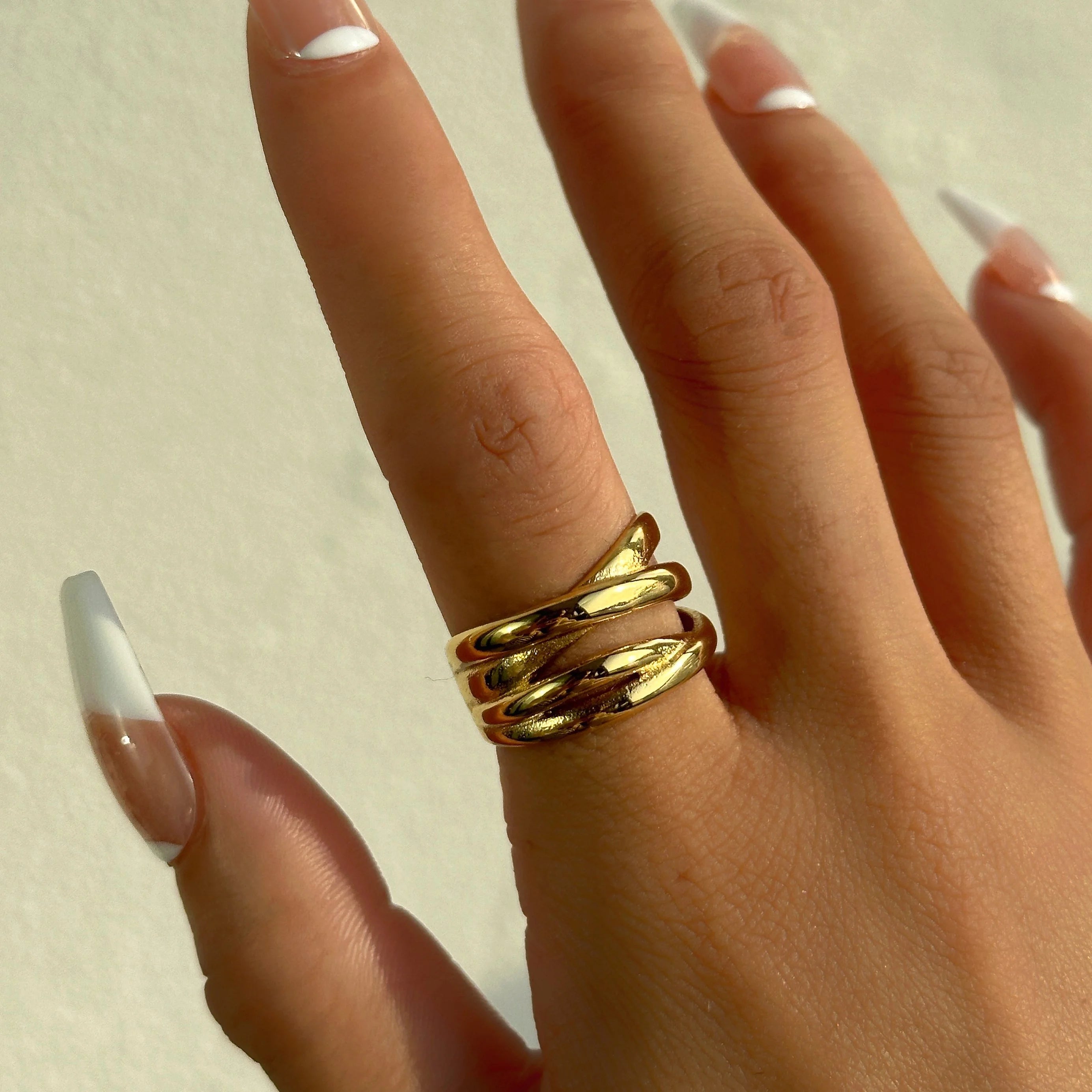 2024 Dazan New Ins Trendy 18k Gold Plated Stainless Steel Valentine S Day Deconstructive Design Multi Layer Ring for Women