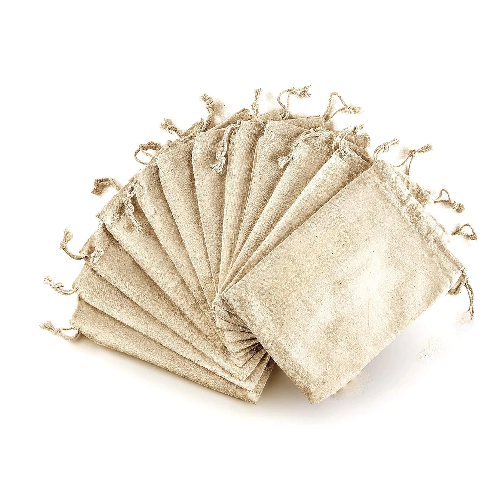 Eco Friendly Agricultural Products Food Fruits Biodegradable Linen Organic Cotton Bag Drawstring 40x50