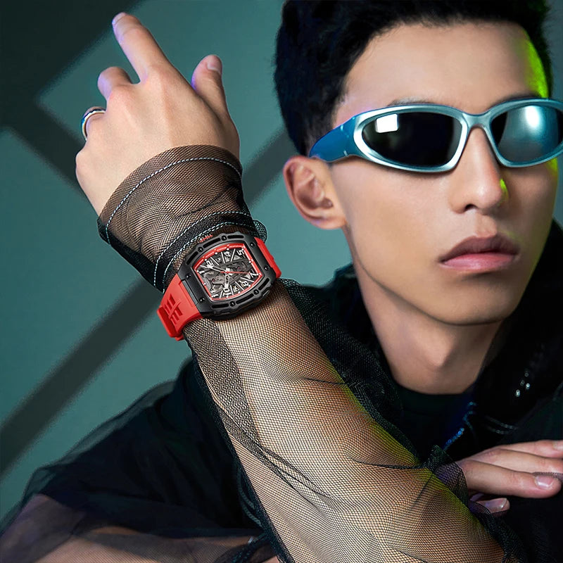 New Silicone Strap Luxury Stainless Steel Hallow Out Skeleton Mechanical Watches Luminous Automatic Watches