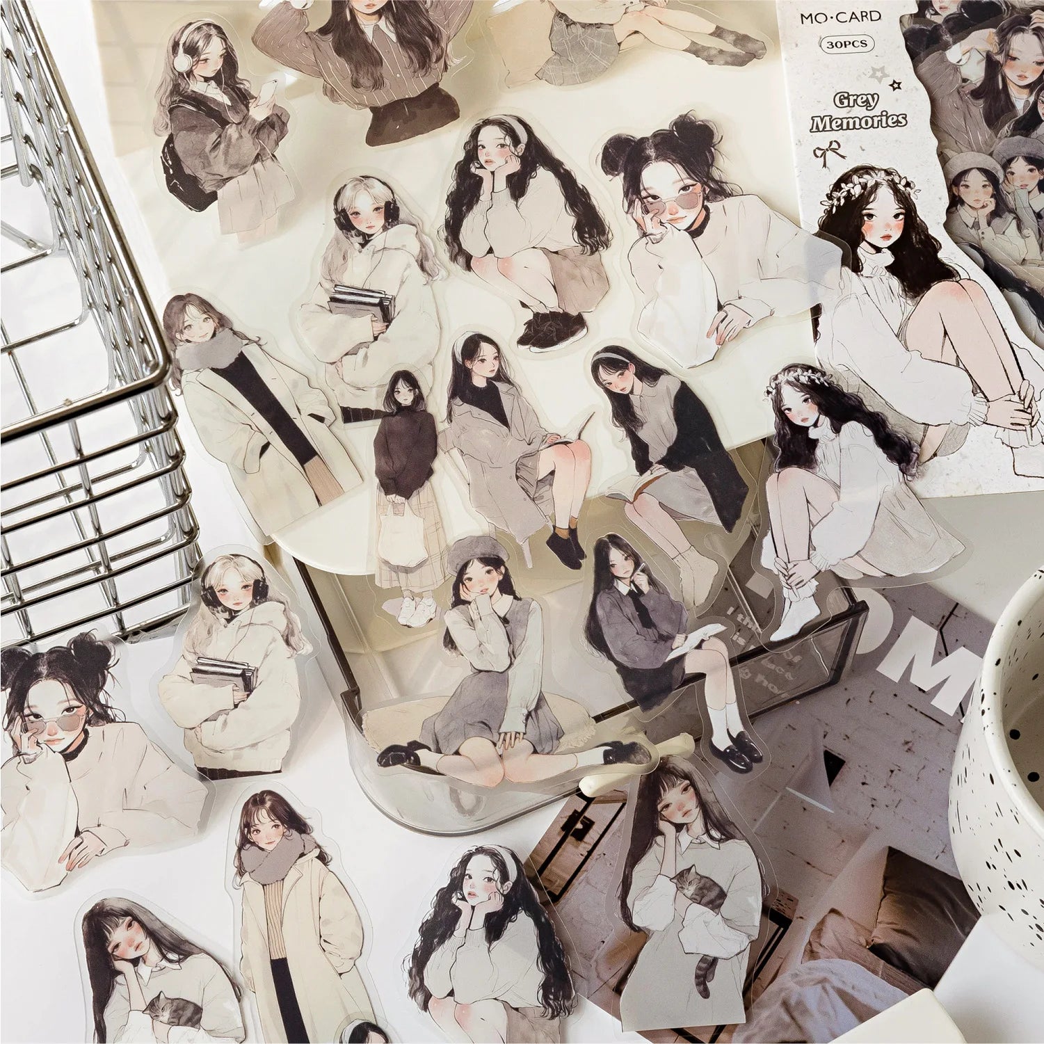 30 Sheets of PET Sticker Packs Romantic Girl Zhi Series Handbook Material Decorative Collage Bottoming 4 Models